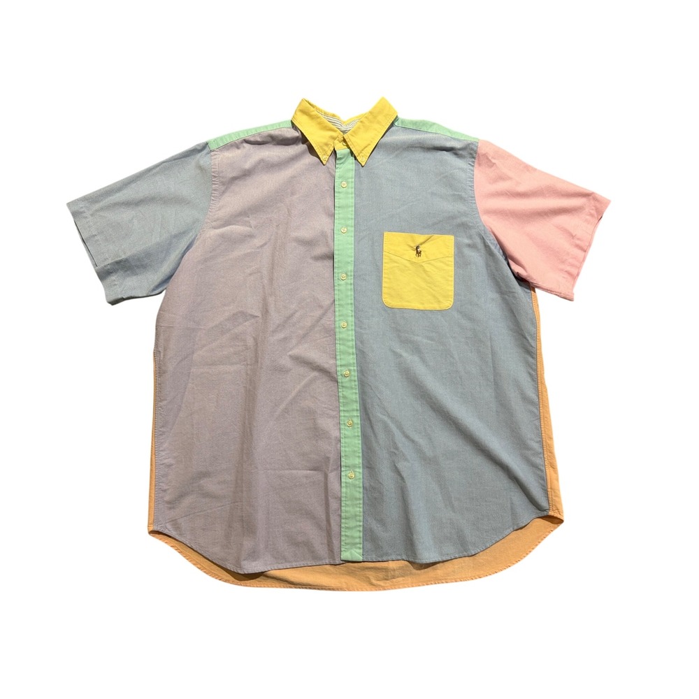 Polo Ralph Lauren Shirt Mens 2XB Multicolor Colorblock Oxford Pastel